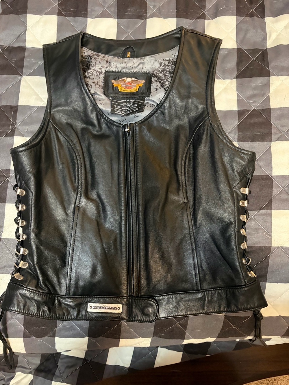 Harley-Davidson Black Women's Leather Zip Vest with Side Lacing